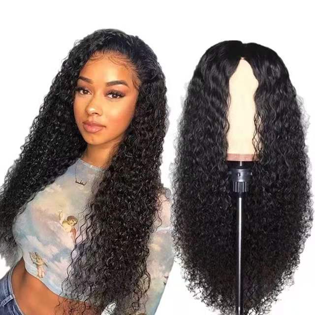 Back view of curly lace frontal wig highlighting full density and soft, defined curls.
